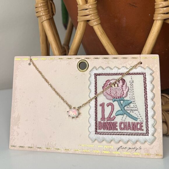 Free People Postcard Necklace & Press-On Patch Set 14k Gold Plated Semi-Precious - Picture 1 of 10